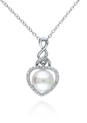 Belk & Co Sterling Silver White Cultured Freshwater Pearl and Diamond Heart Pendant