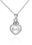 Sterling Silver White Cultured Freshwater Pearl and Diamond Heart Pendant