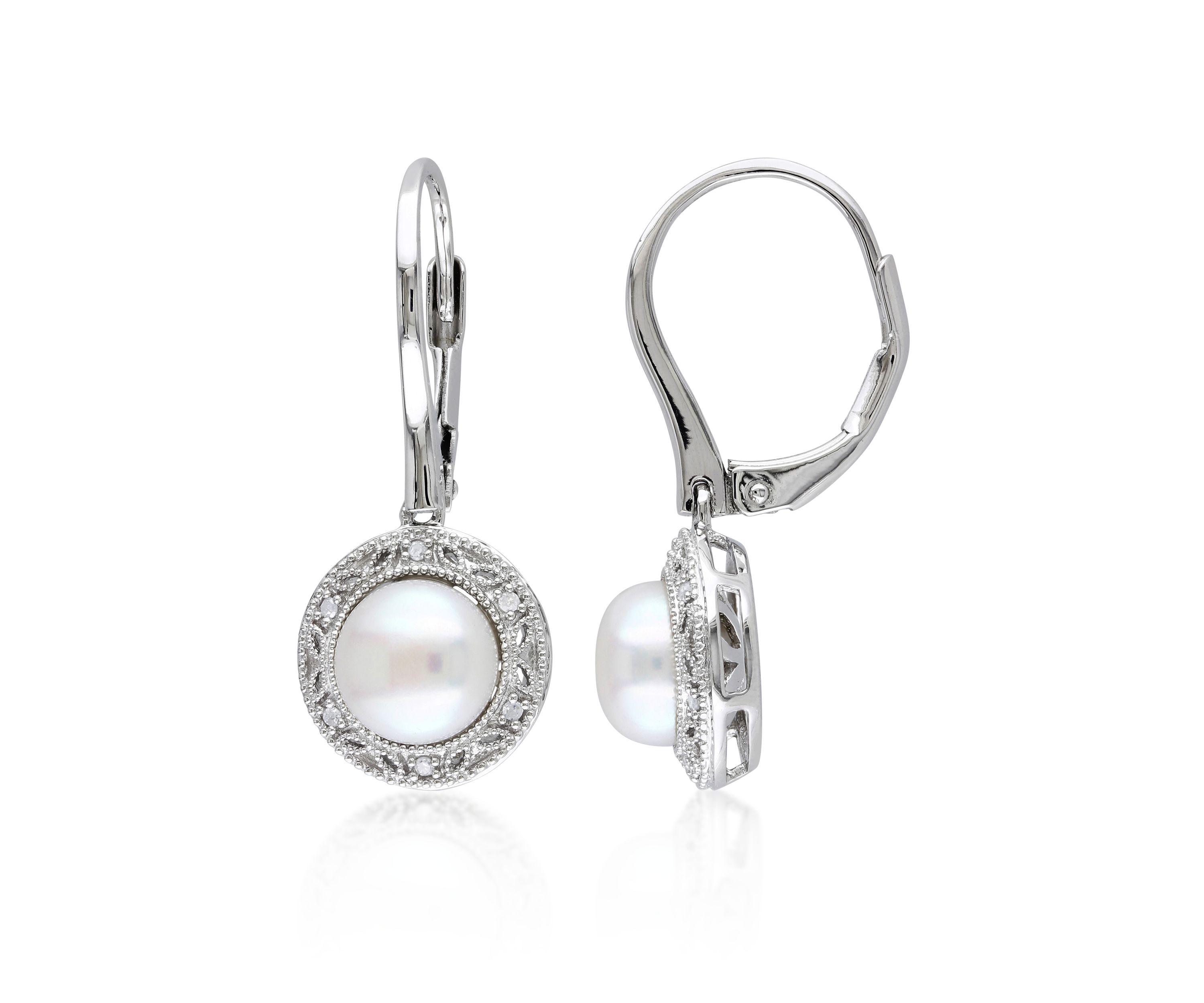 0.05 ct. t.w. Diamond and White Cultured Freshwater Pearl Earrings in Sterling Silver