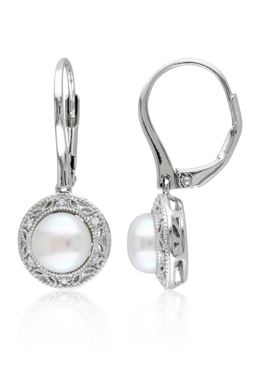 0.05 ct. t.w. Diamond and White Cultured Freshwater Pearl Earrings in Sterling Silver