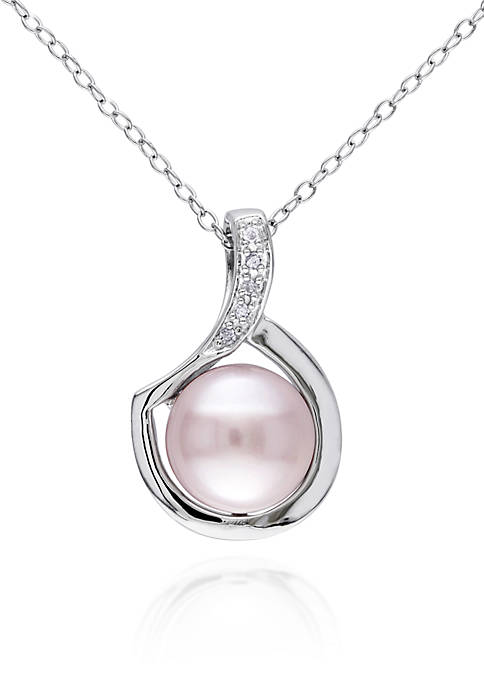 Sterling Silver Pink Cultured Freshwater Pearl and Diamond Pendant