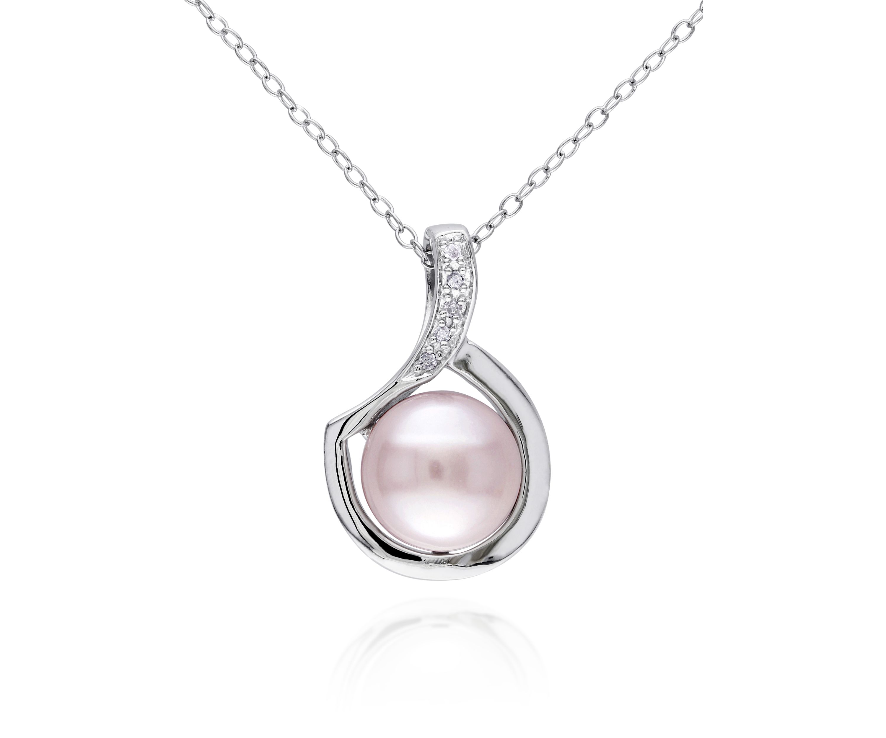 Sterling Silver Pink Cultured Freshwater Pearl and Diamond Pendant