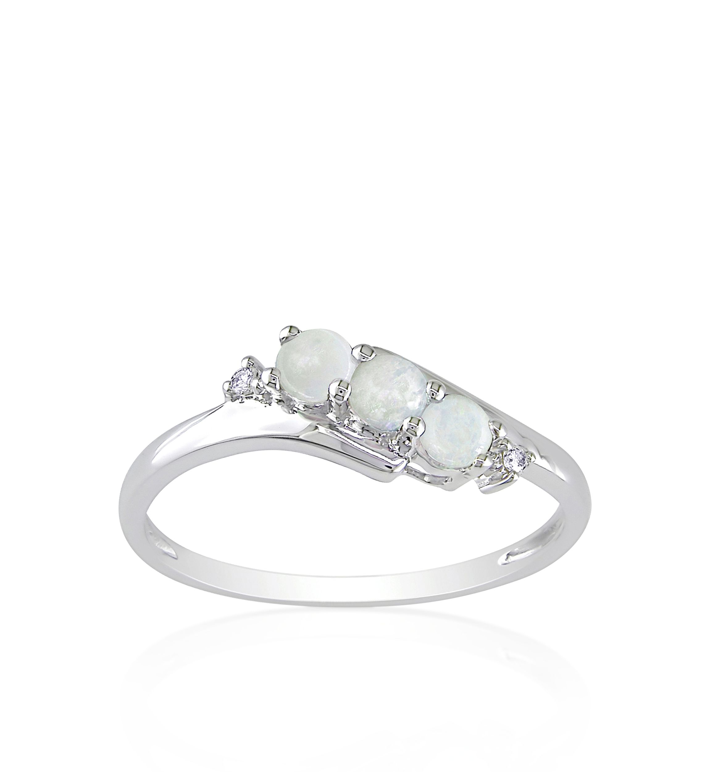 10k White Gold Opal and Diamond Ring
