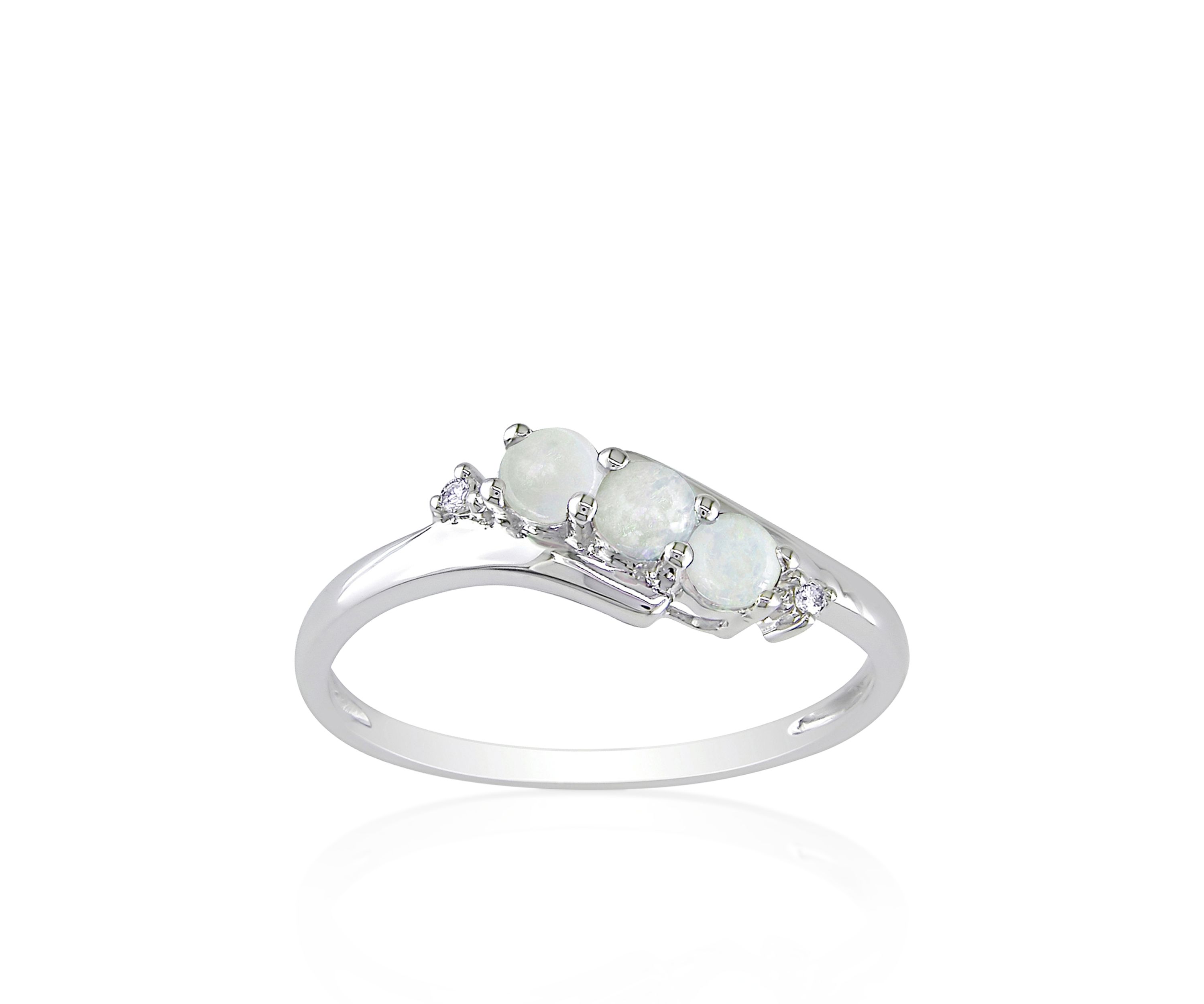 10k White Gold Opal and Diamond Ring