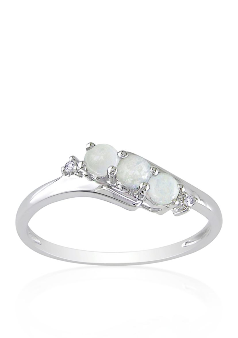 10k White Gold Opal and Diamond Ring