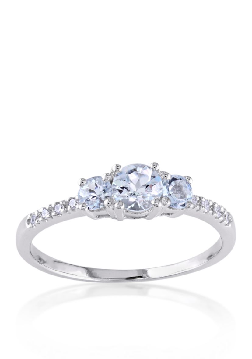 10k White Gold Aquamarine and Diamond Ring