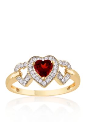 Belk & Co 10k Yellow Gold Garnet and Diamond Heart Ring, Red, 9