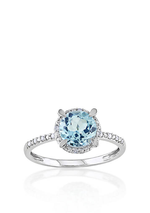 10k White Gold Blue Topaz and Diamond Ring