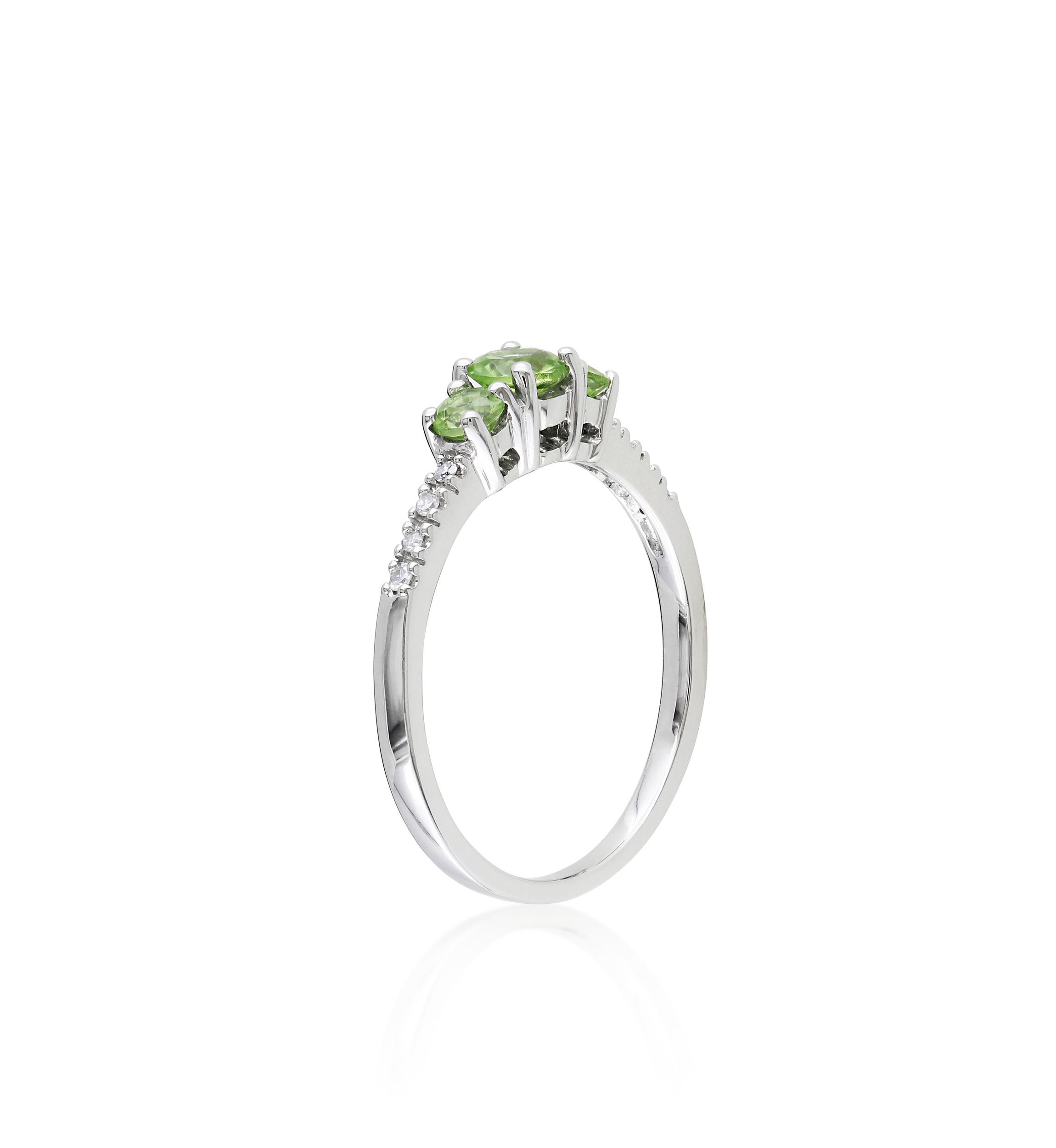 10k White Gold 3 Stone Peridot and Diamond Ring