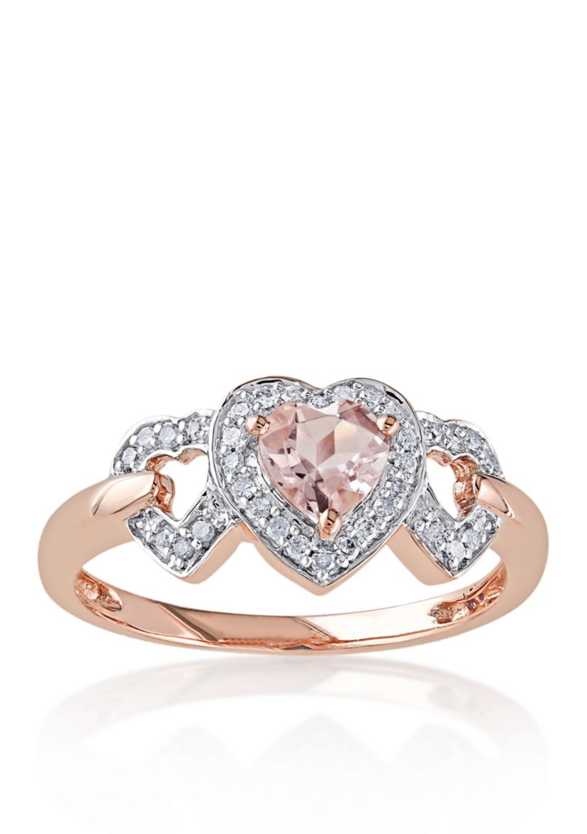 10k Rose Gold Morganite and Diamond Three Heart Ring