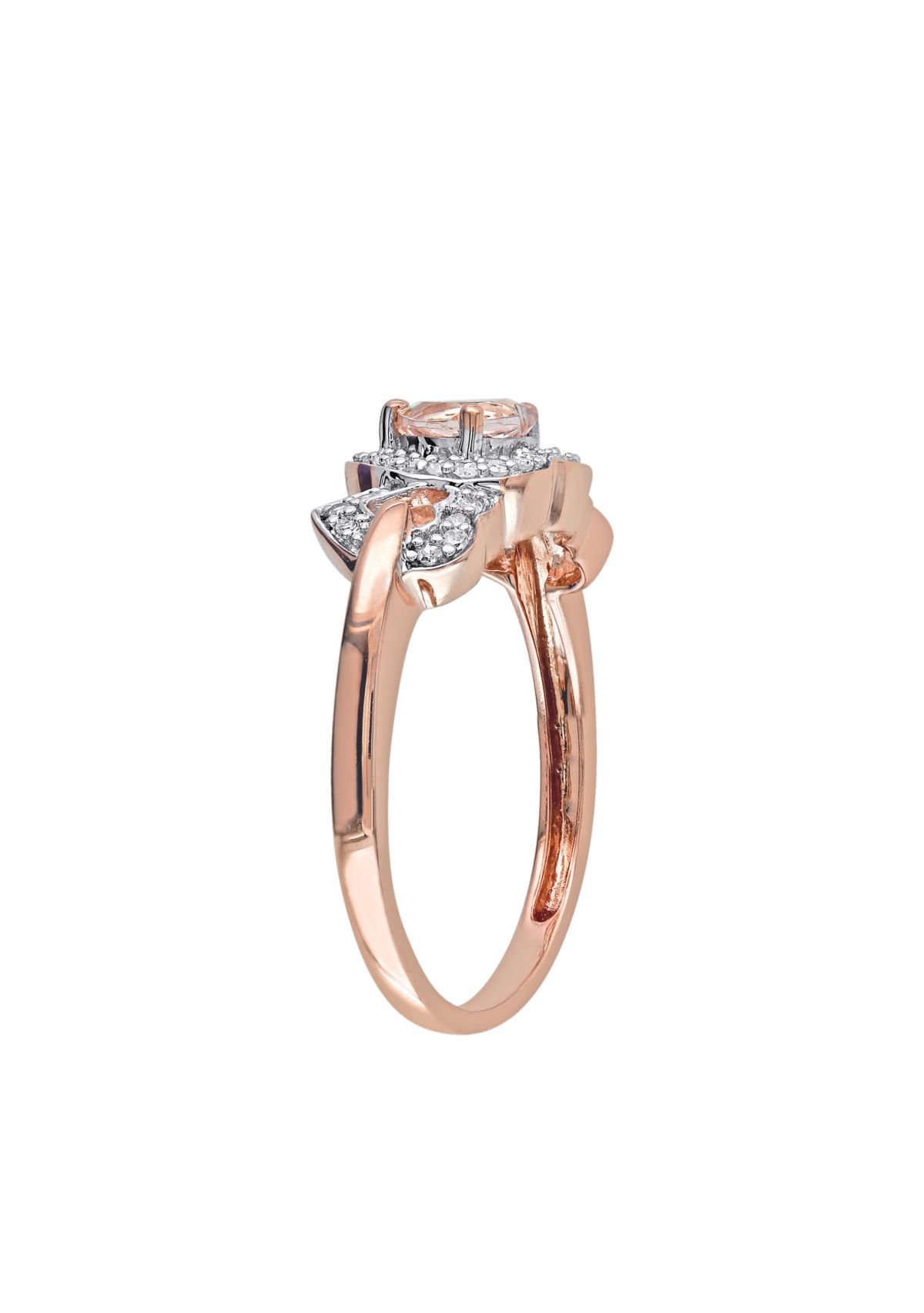 10k Rose Gold Morganite and Diamond Three Heart Ring