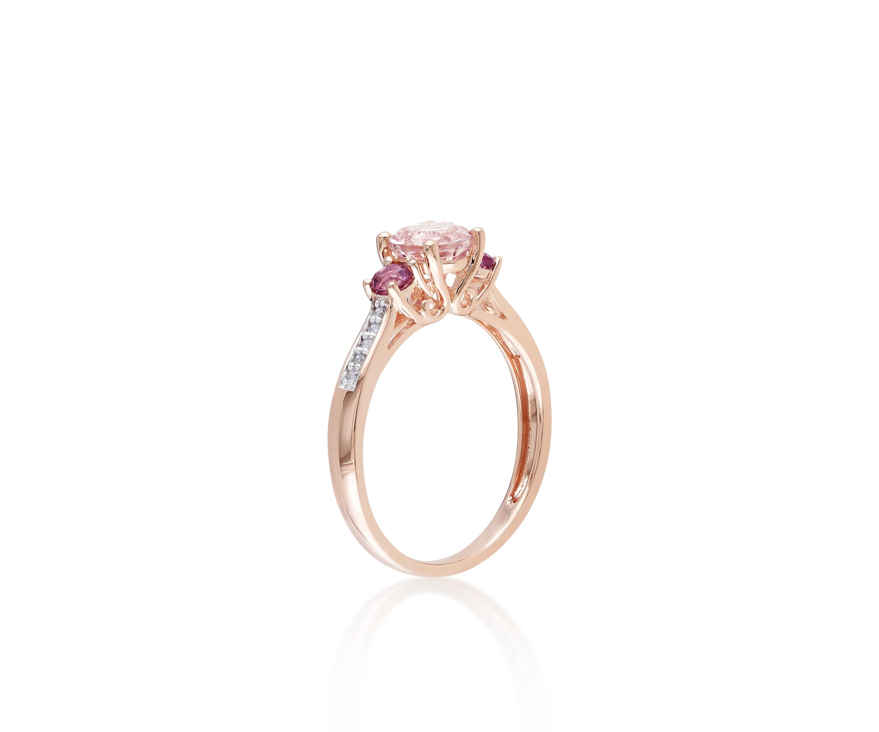 10k Rose Gold Morganite, Pink Tourmaline, and Diamond Ring