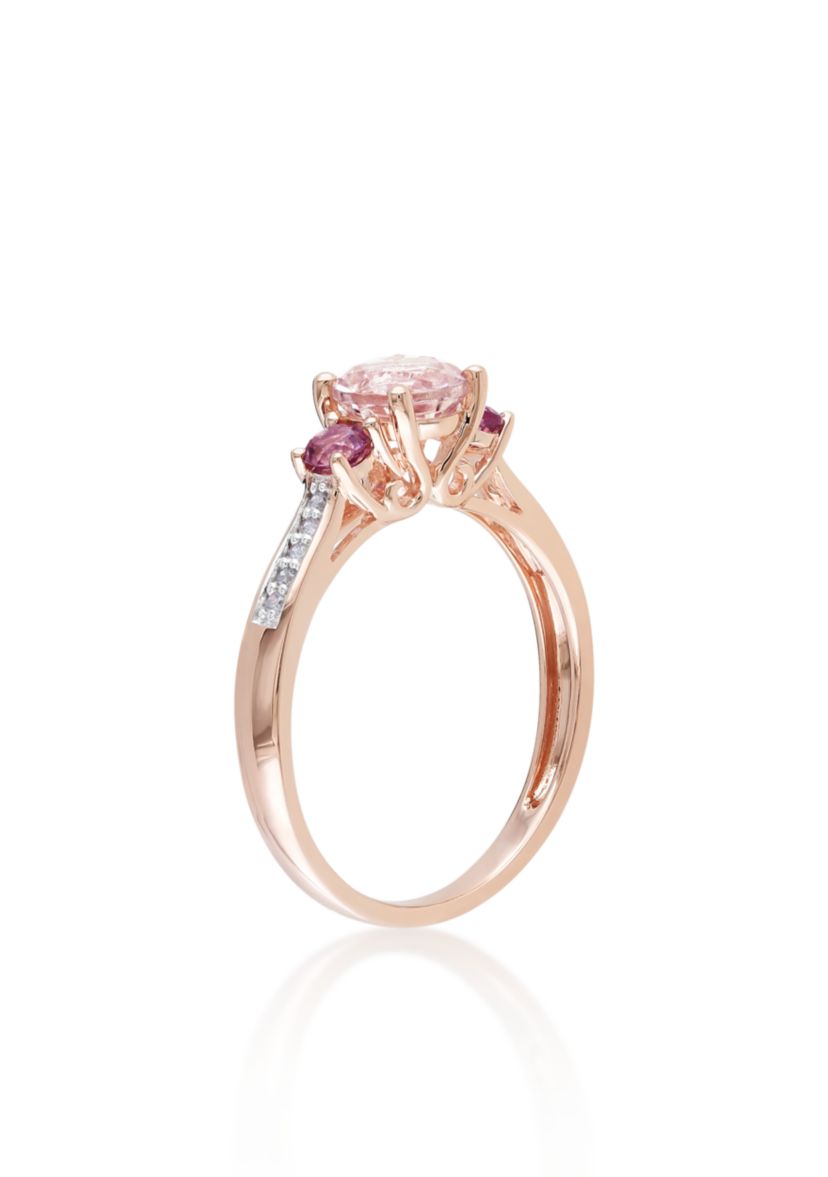 10k Rose Gold Morganite, Pink Tourmaline, and Diamond Ring
