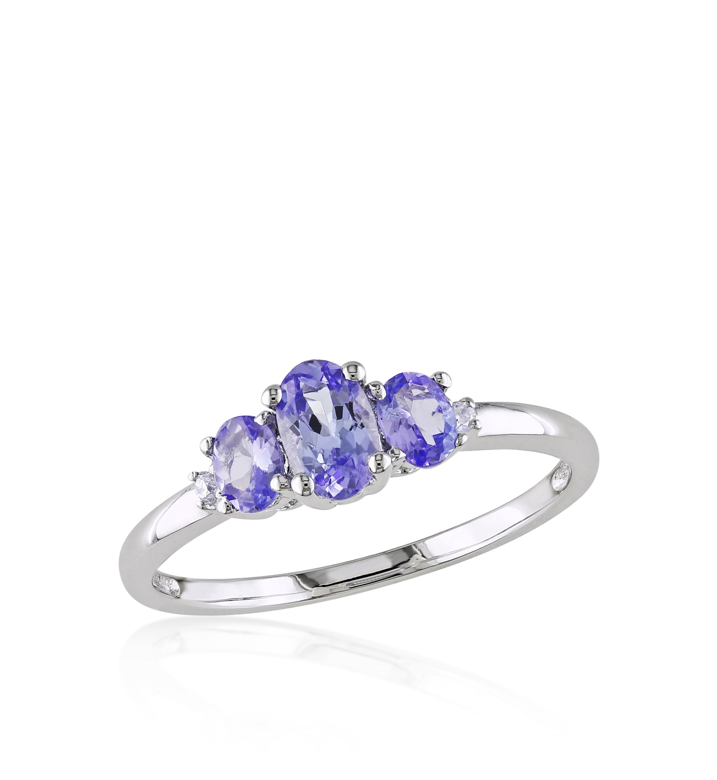 Tanzanite with Daimond Accent 3-Stone Ring in 10K White Gold