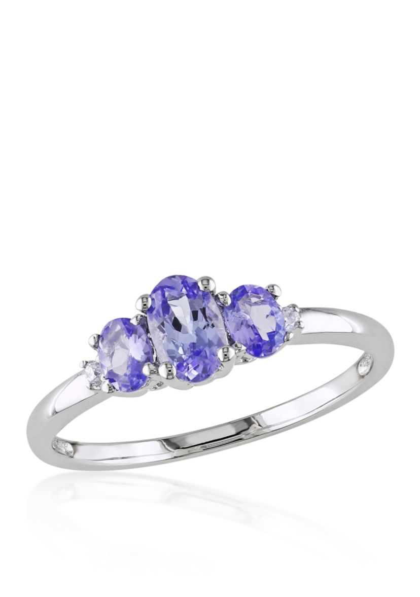 Tanzanite with Daimond Accent 3-Stone Ring in 10K White Gold