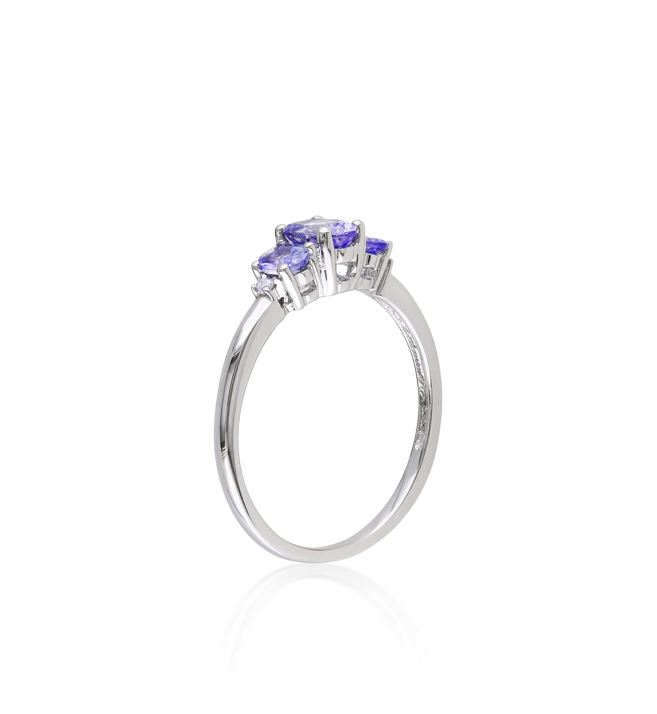 Tanzanite with Daimond Accent 3-Stone Ring in 10K White Gold