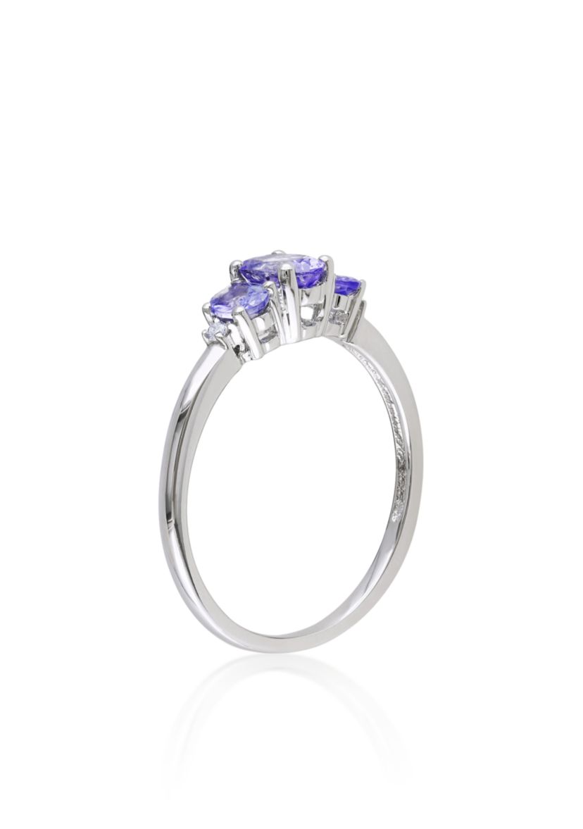 Tanzanite with Daimond Accent 3-Stone Ring in 10K White Gold