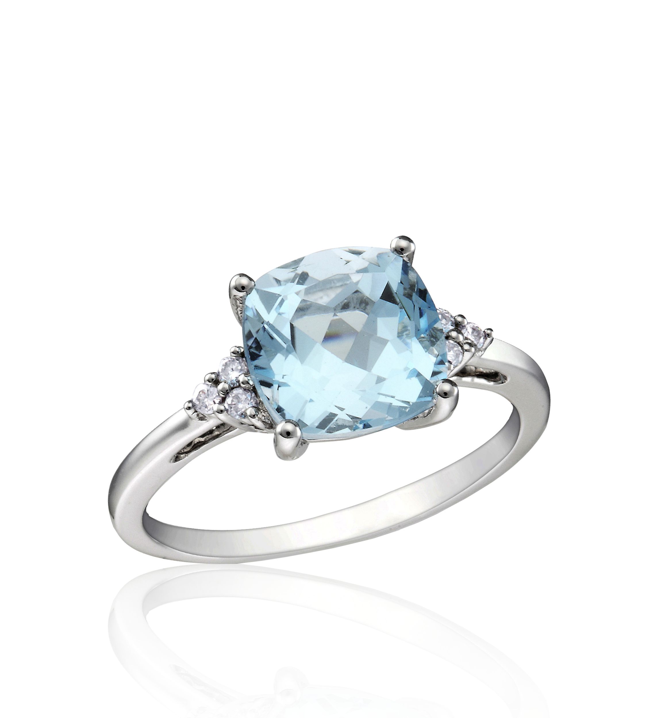 10k White Gold Blue Topaz and Diamond Ring