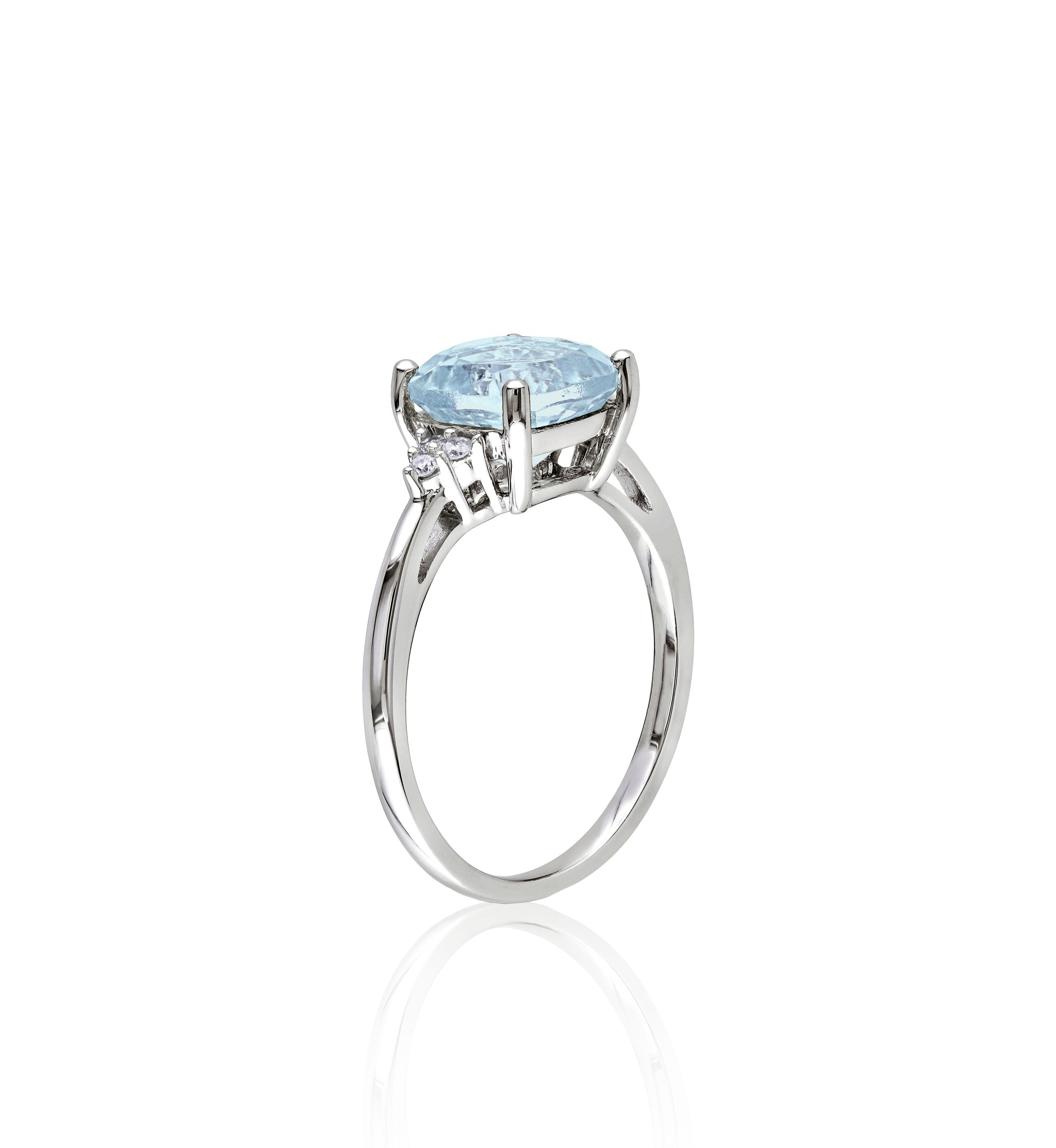 10k White Gold Blue Topaz and Diamond Ring