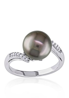 Belk & Co. 10k White Gold Black Tahitian Pearl and Diamond Ring | belk