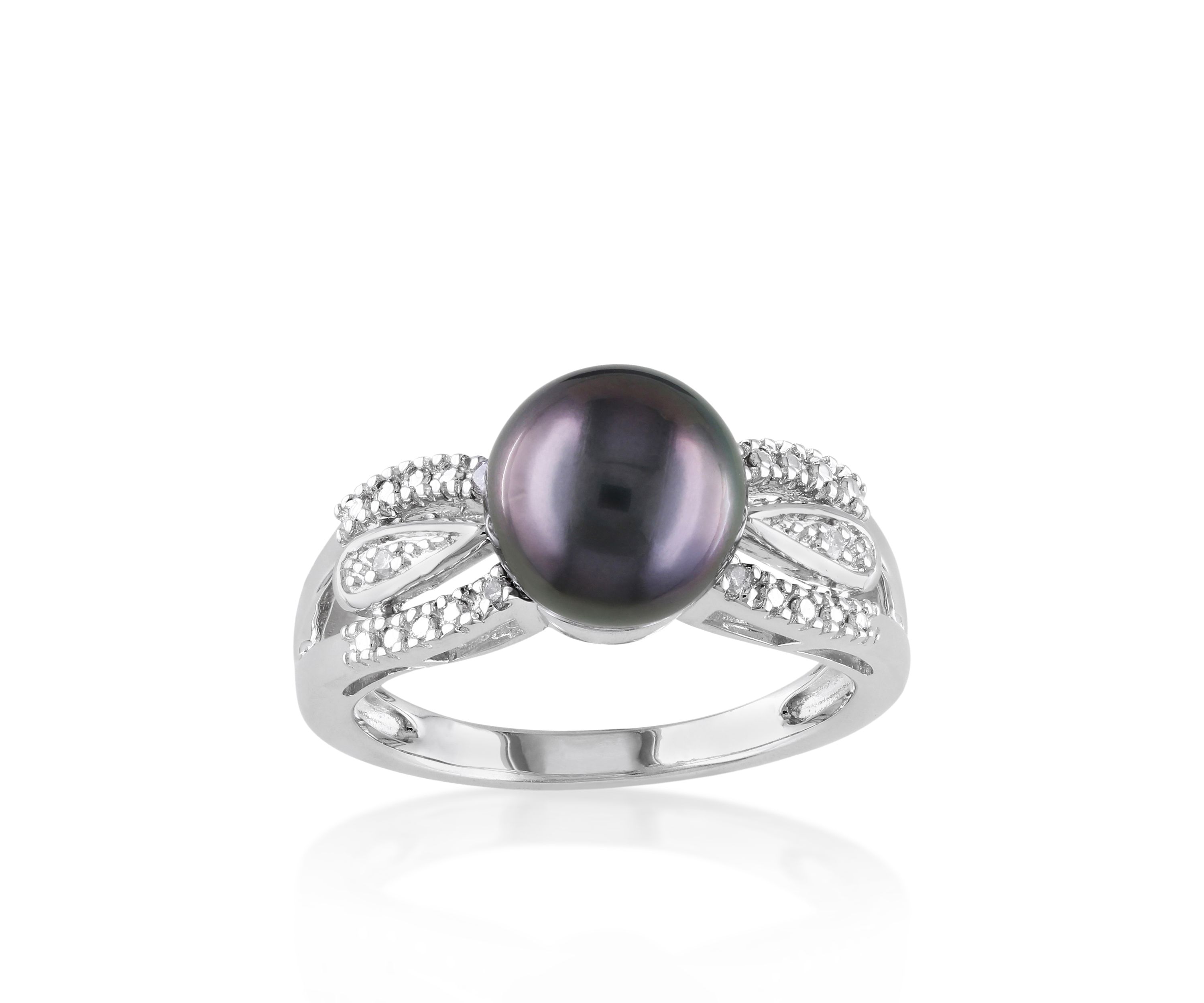 Sterling Silver Black Tahitian Pearl and Diamond Ring