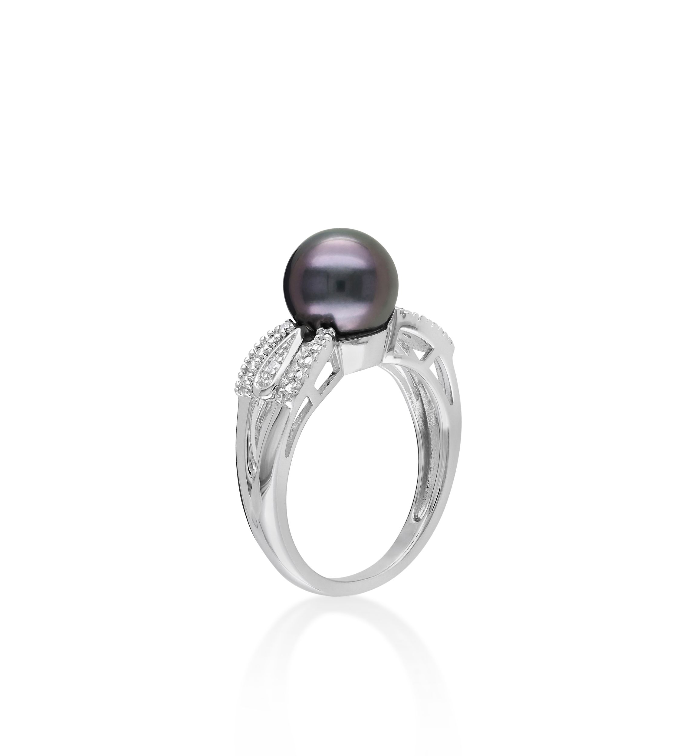 Sterling Silver Black Tahitian Pearl and Diamond Ring
