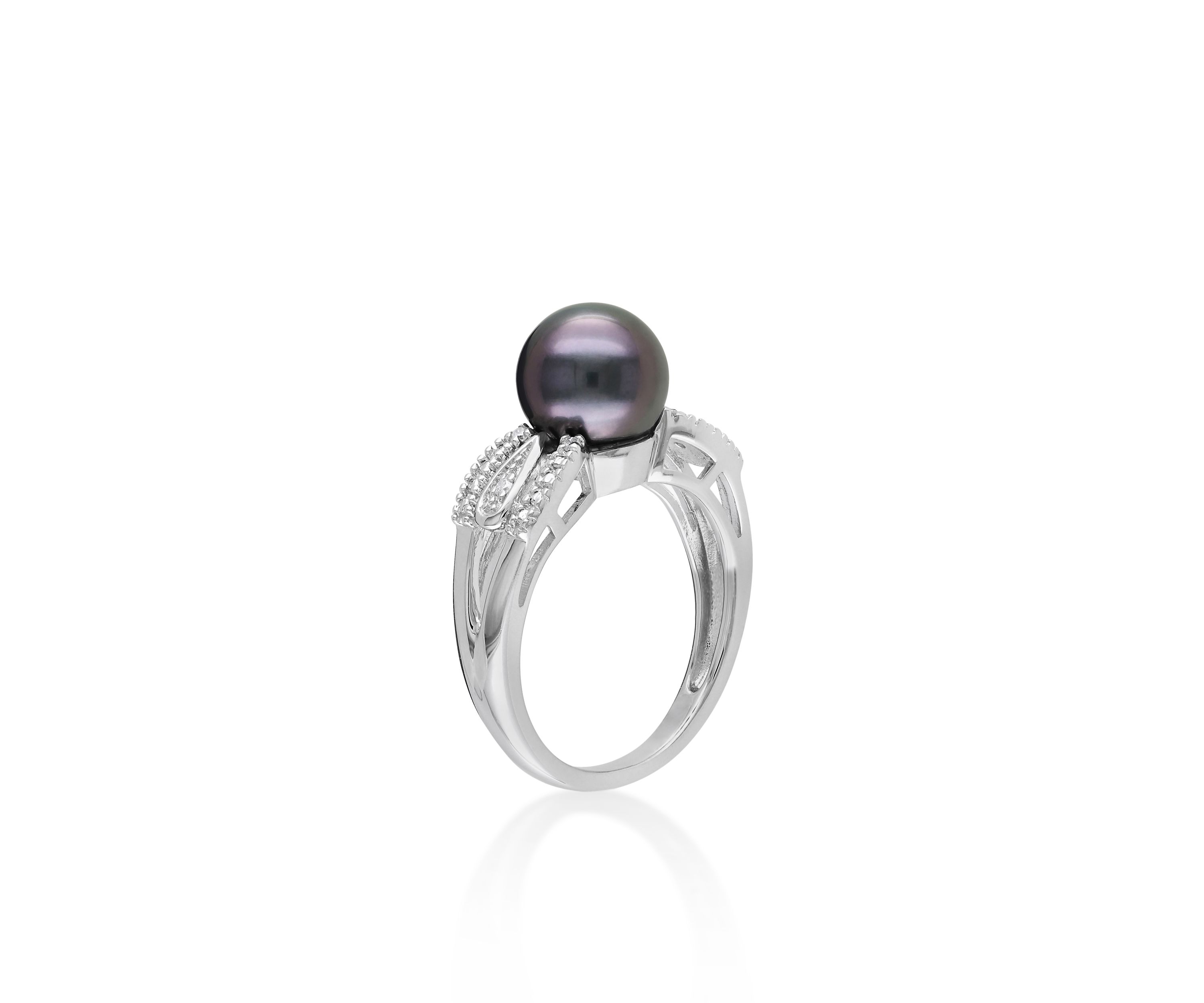 Sterling Silver Black Tahitian Pearl and Diamond Ring