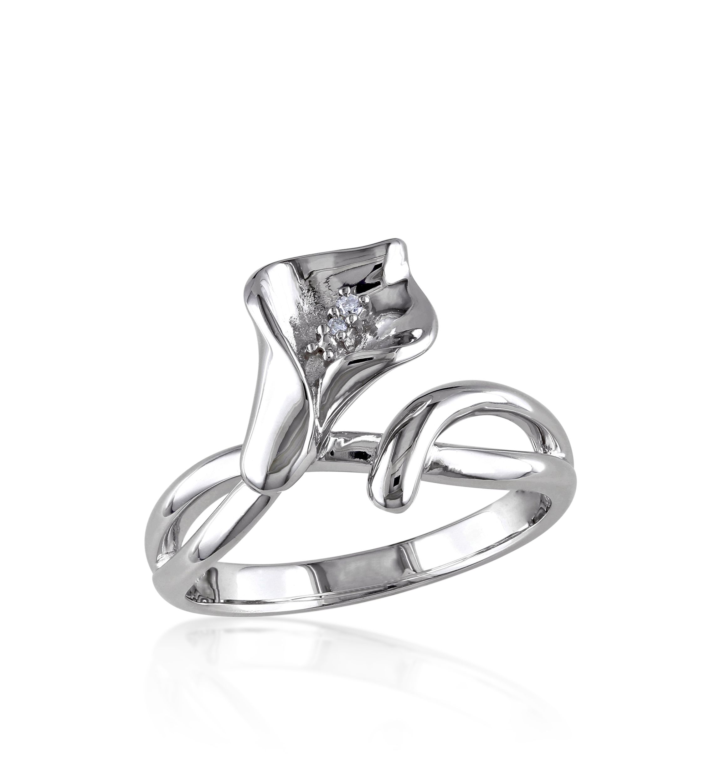 Diamond Calla Lilly Ring in Sterling Silver
