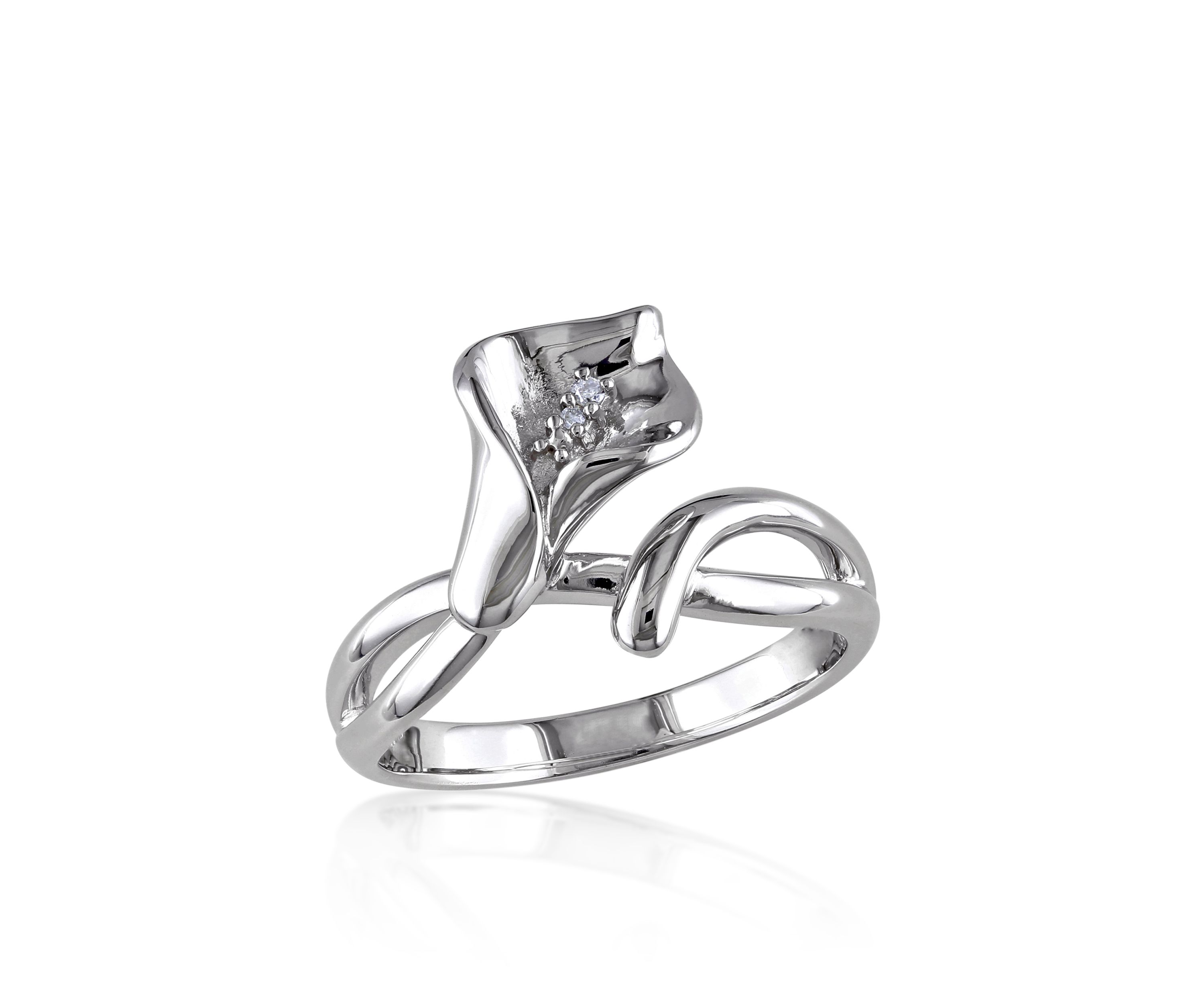 Diamond Calla Lilly Ring in Sterling Silver