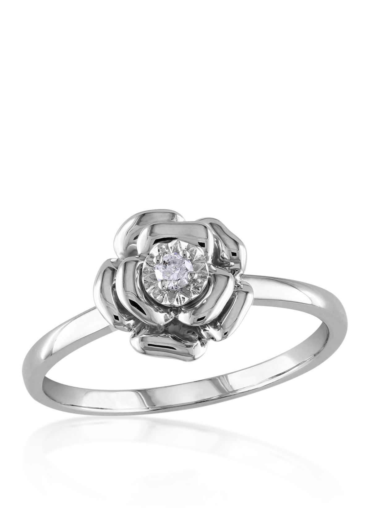 Diamond Flower Ring in Sterling Silver