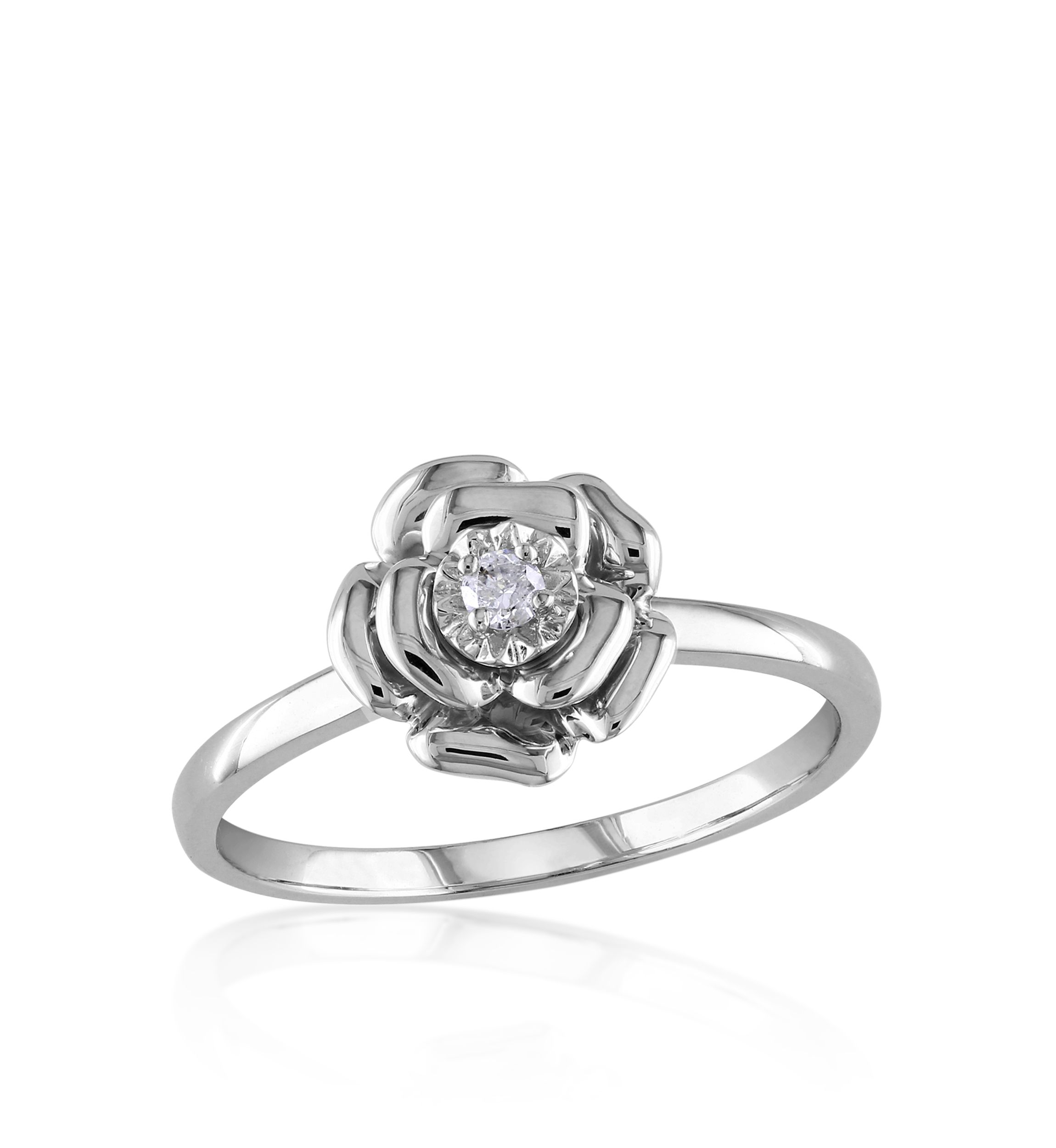 Diamond Flower Ring in Sterling Silver