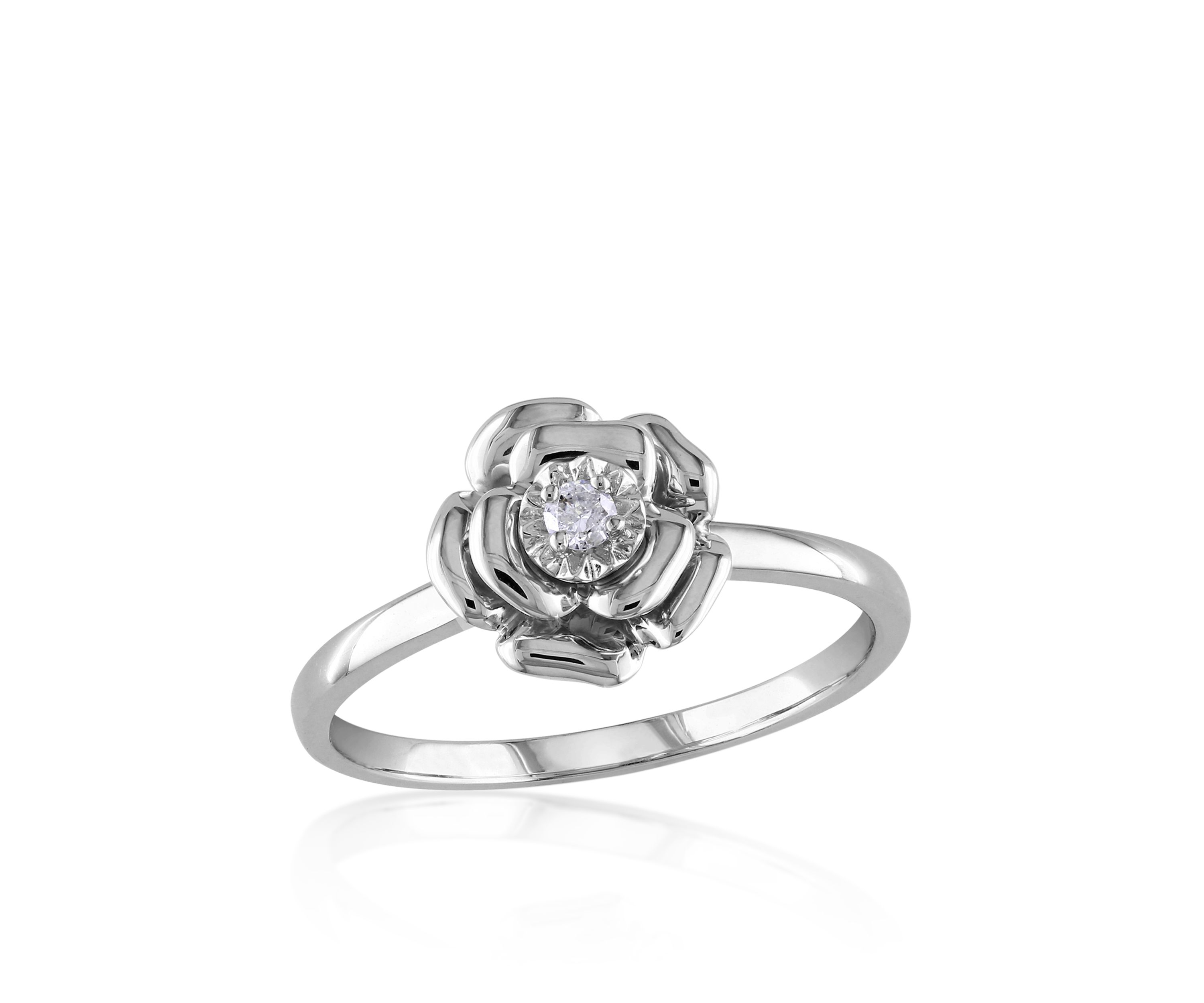 Diamond Flower Ring in Sterling Silver