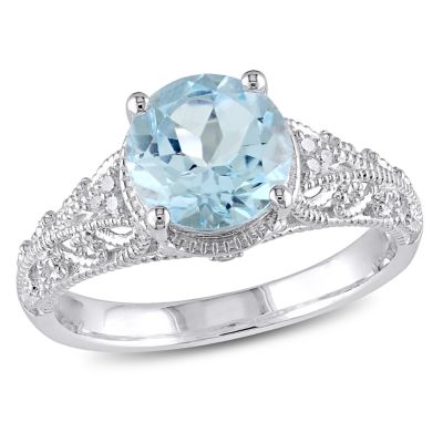 Belk & Co Sky Blue Topaz & Diamond Accent Solitaire Vintage Ring in Sterling Silver, White, 5