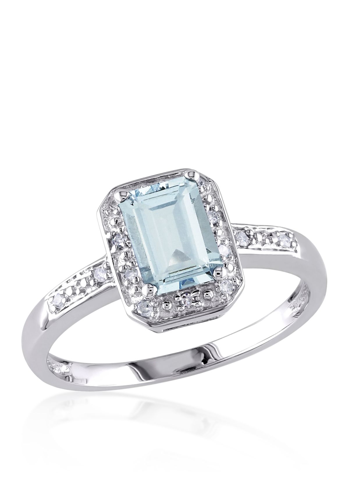 Sterling Silver Aquamarine and Diamond Ring