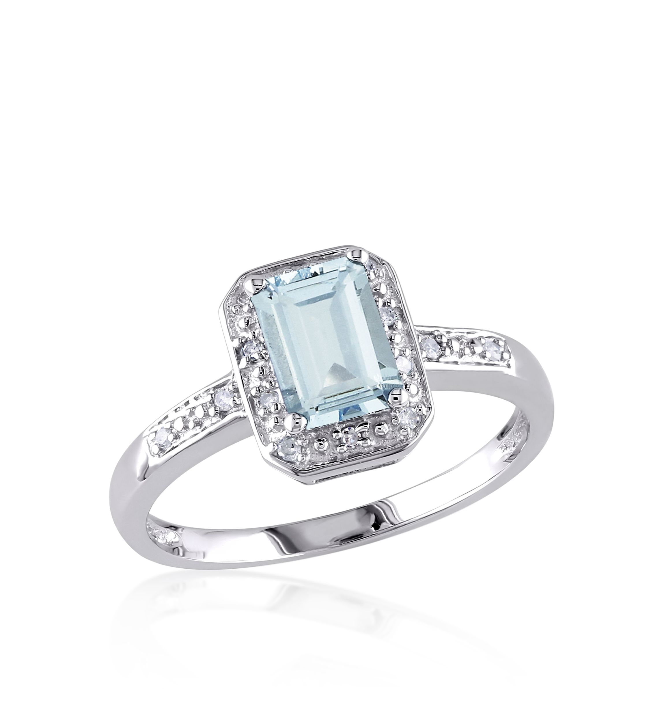 Sterling Silver Aquamarine and Diamond Ring