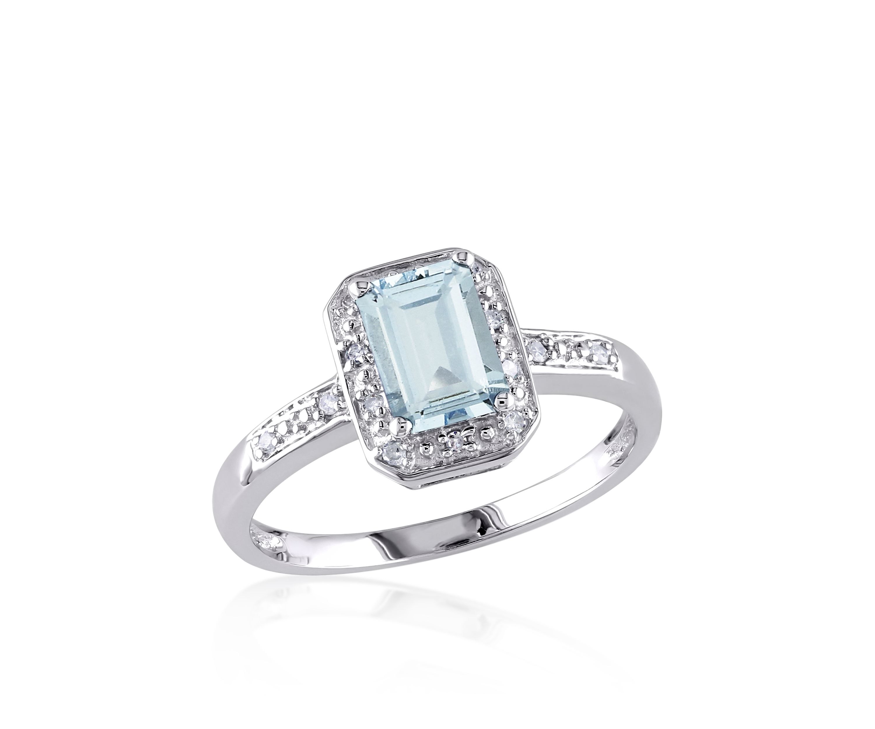 Sterling Silver Aquamarine and Diamond Ring
