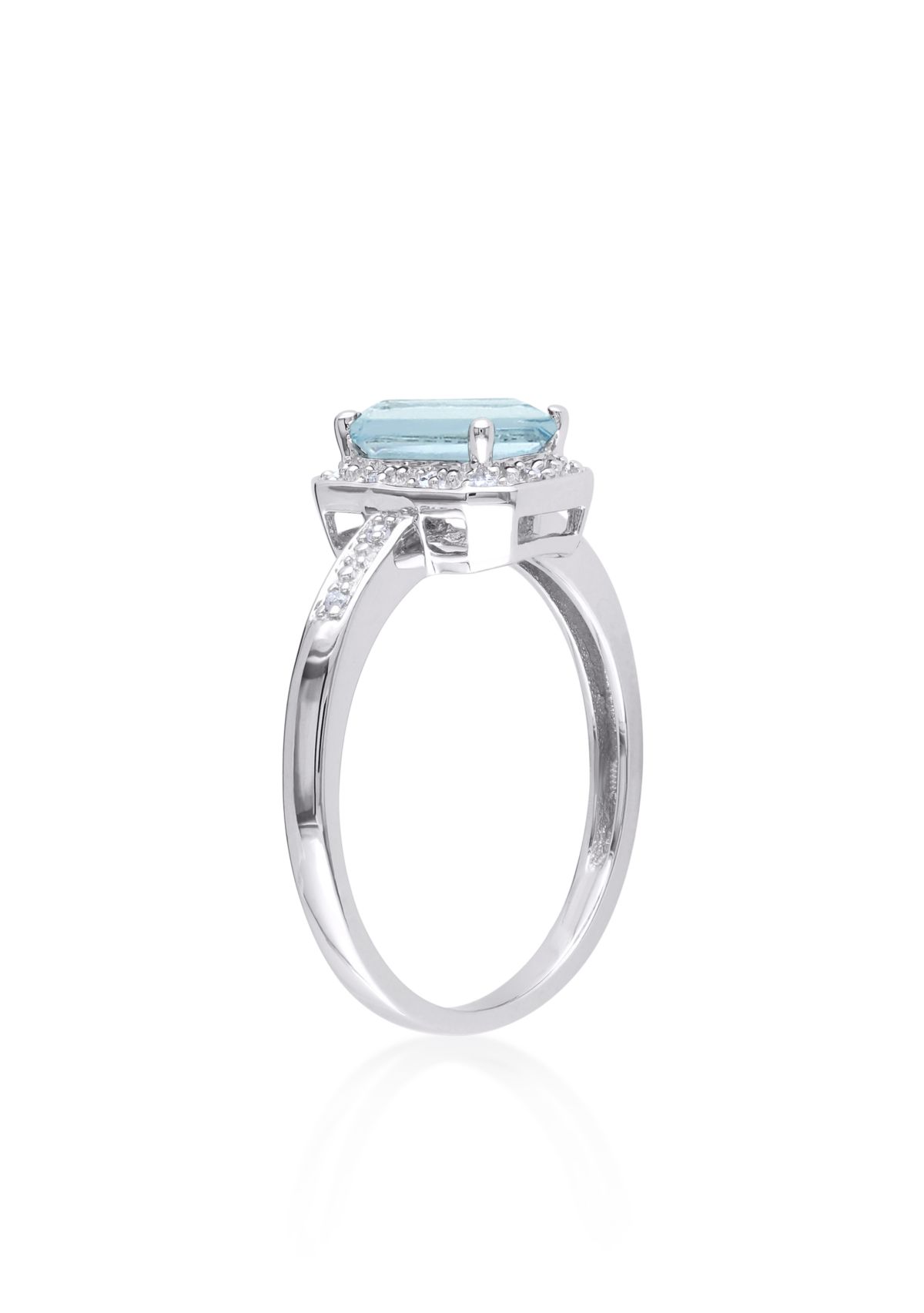 Sterling Silver Aquamarine and Diamond Ring