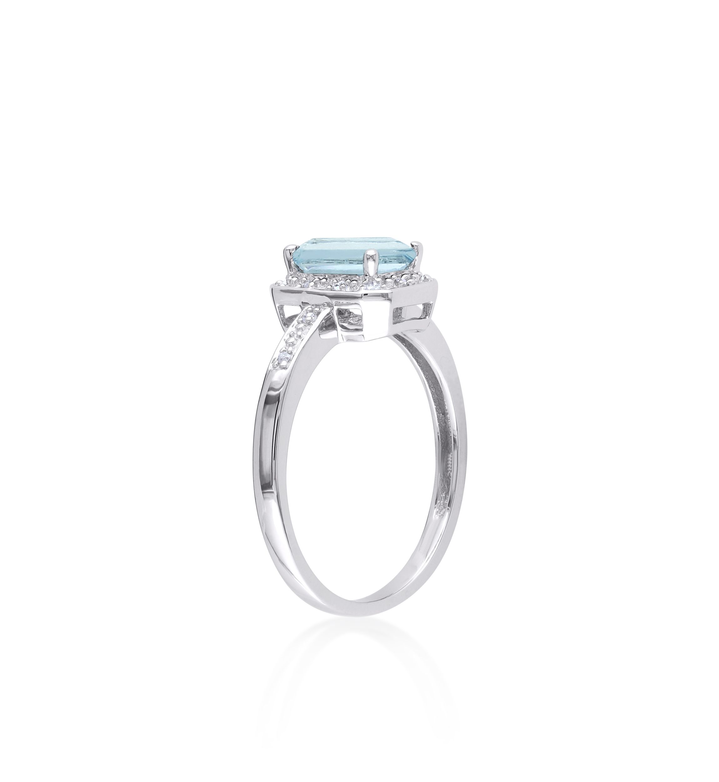 Sterling Silver Aquamarine and Diamond Ring