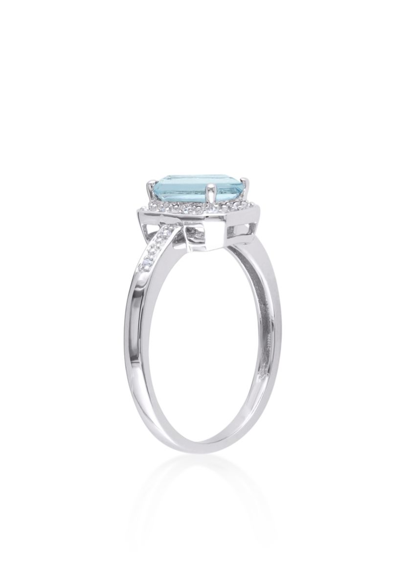 Sterling Silver Aquamarine and Diamond Ring