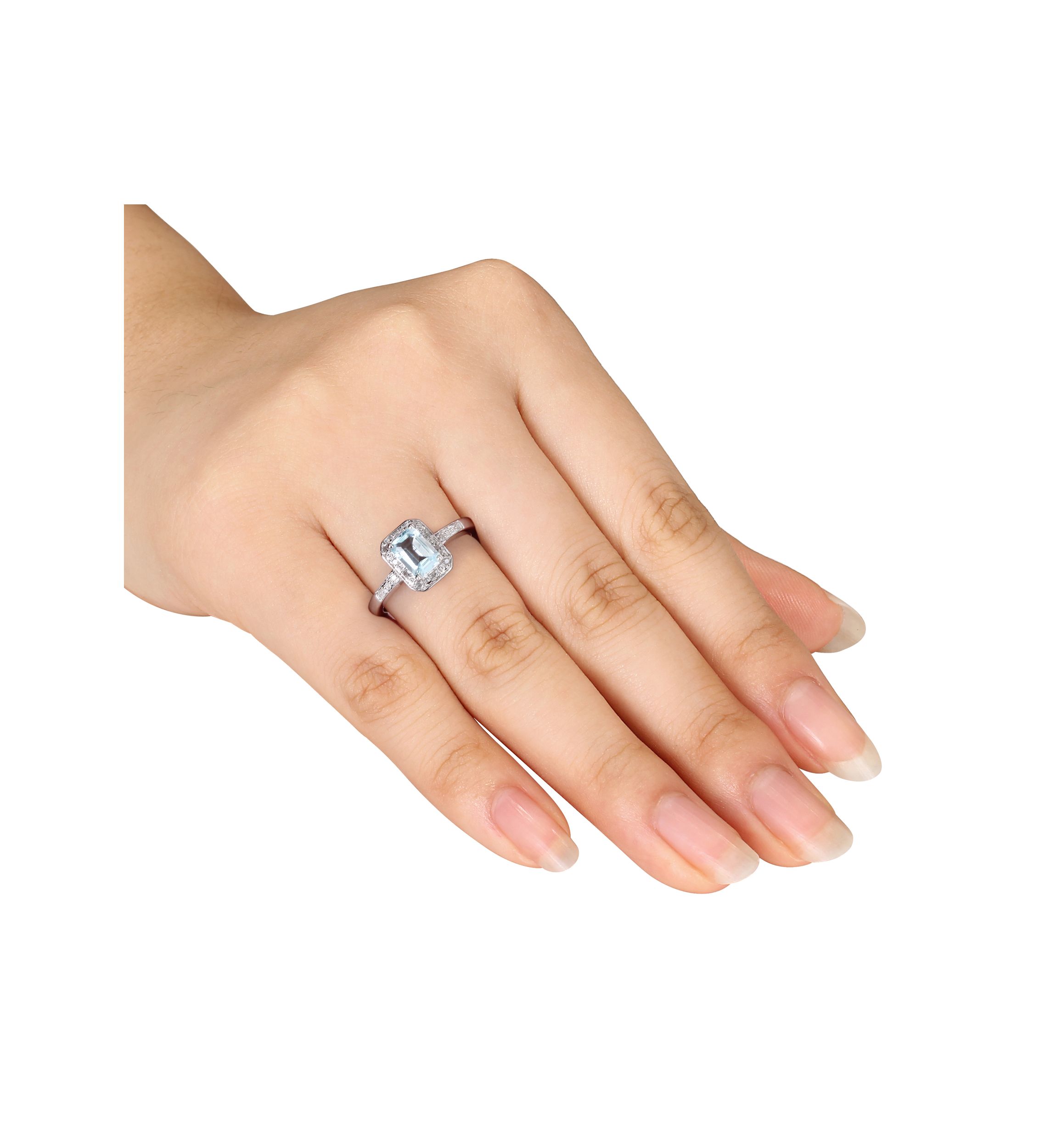 Sterling Silver Aquamarine and Diamond Ring