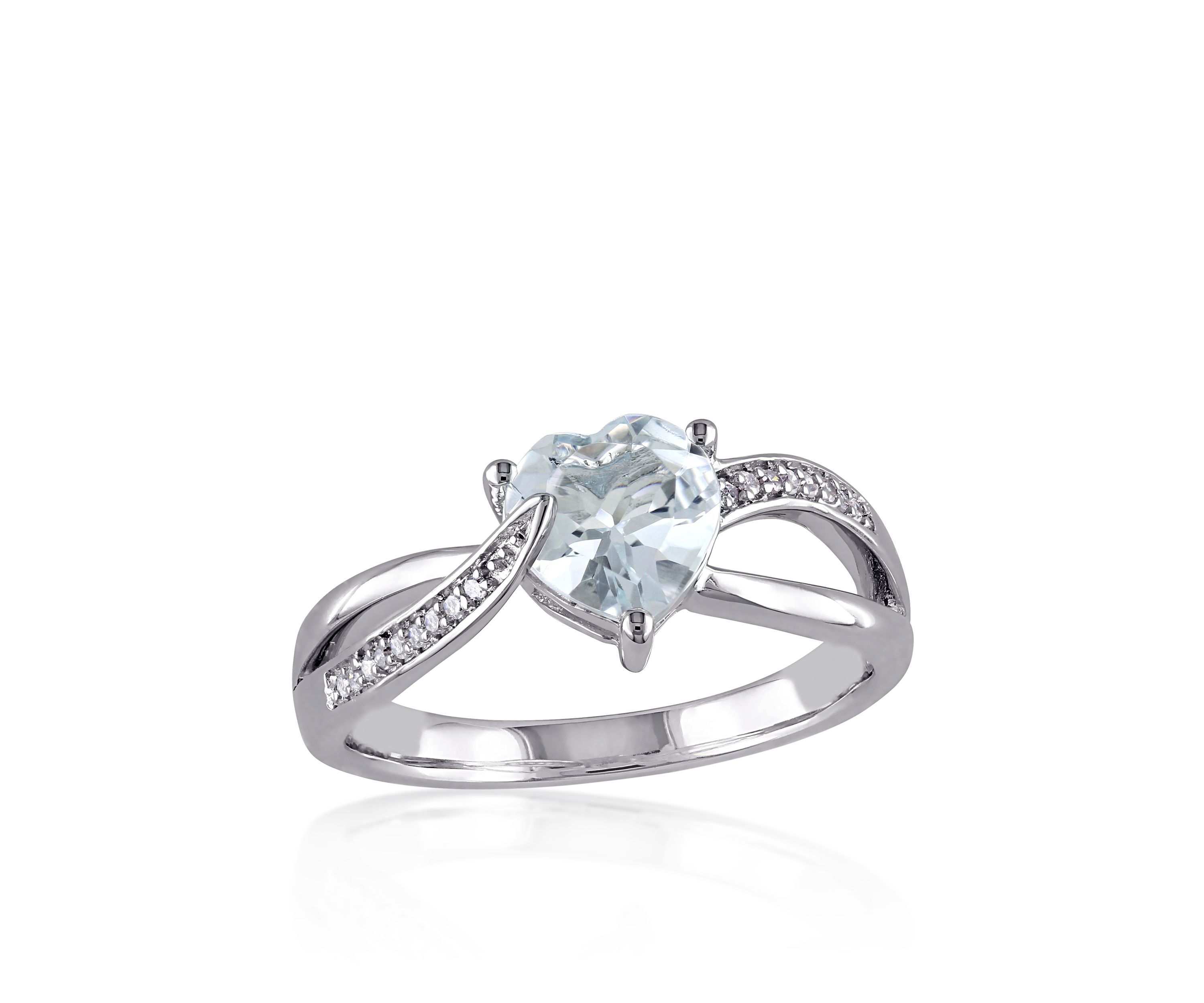 Sterling Silver Aquamarine and Diamond Heart Ring