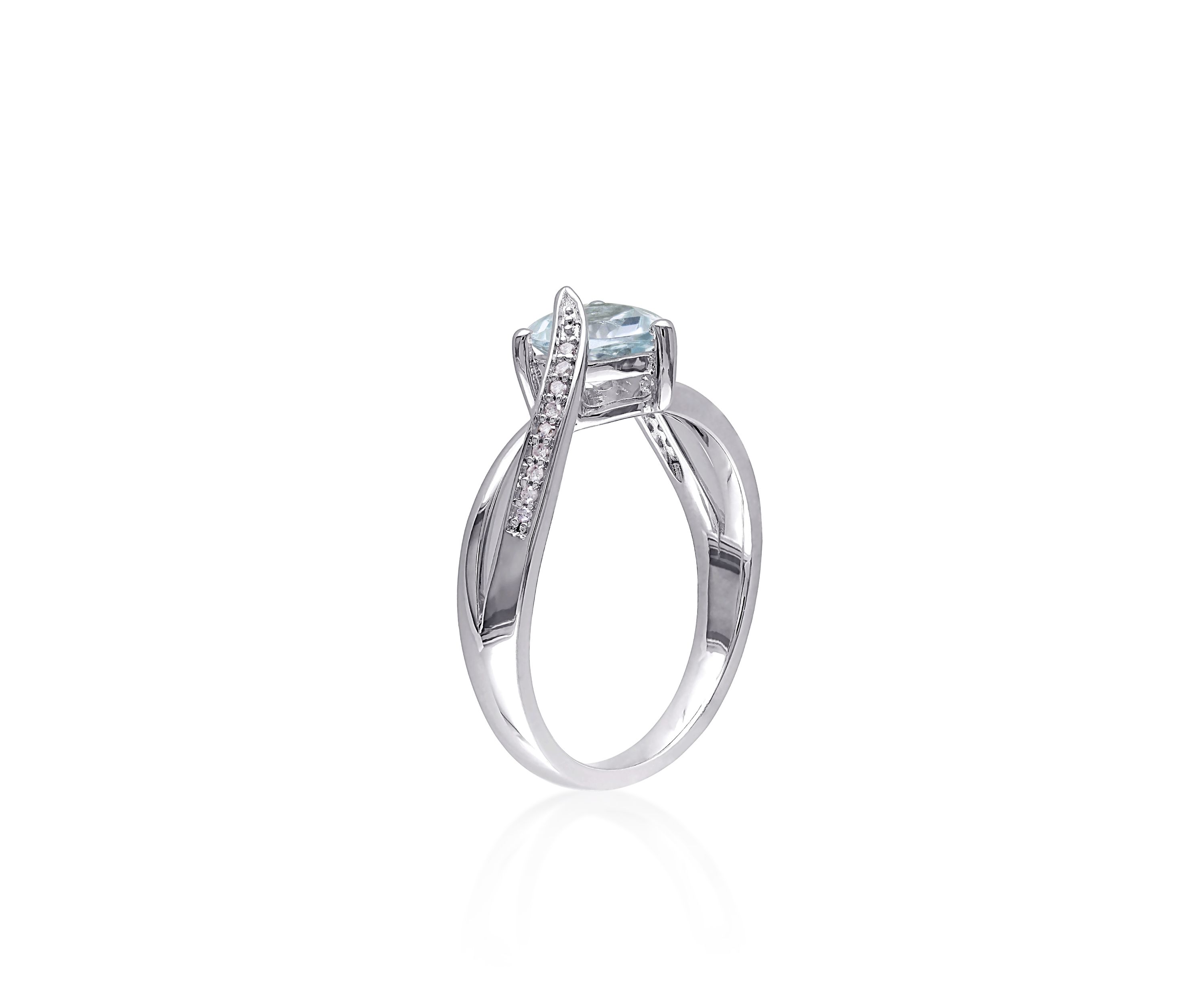 Sterling Silver Aquamarine and Diamond Heart Ring