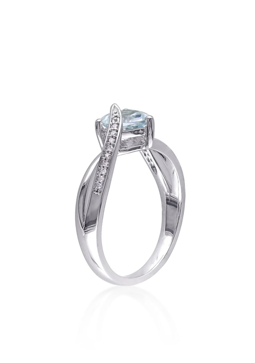Sterling Silver Aquamarine and Diamond Heart Ring