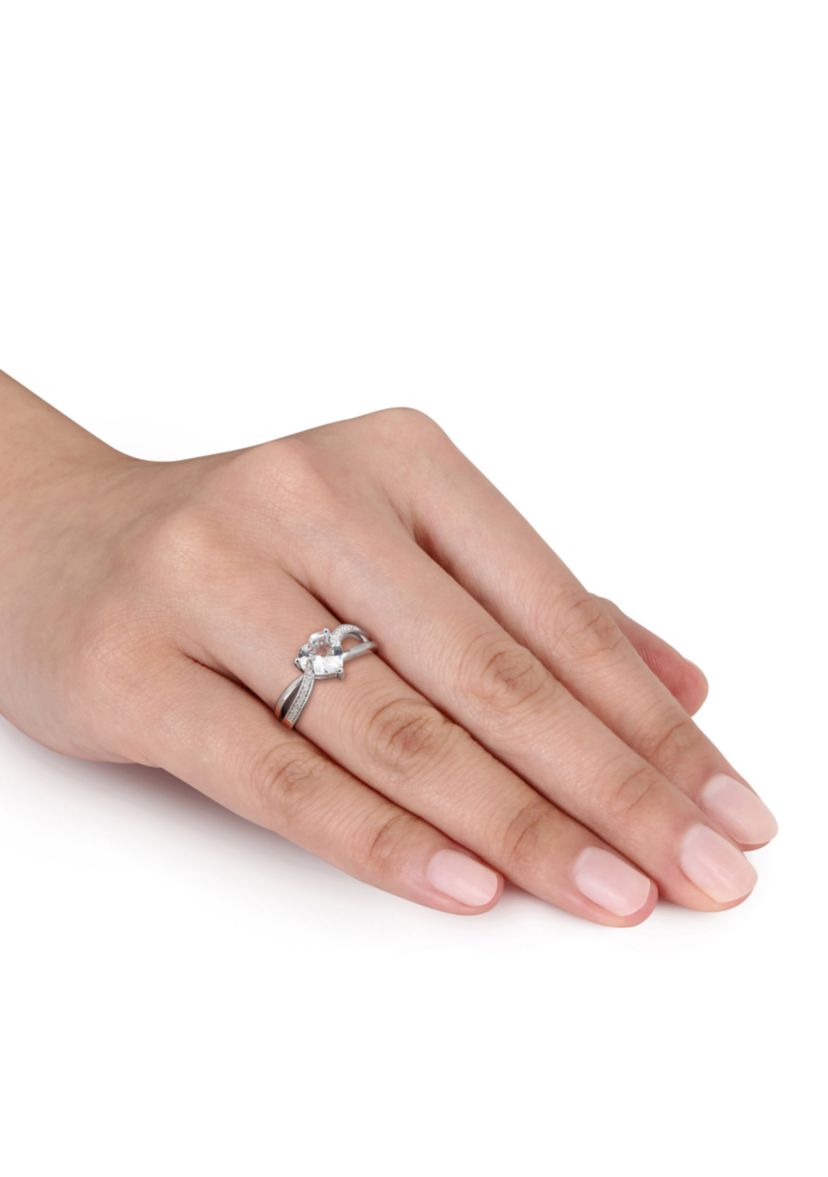 Sterling Silver Aquamarine and Diamond Heart Ring