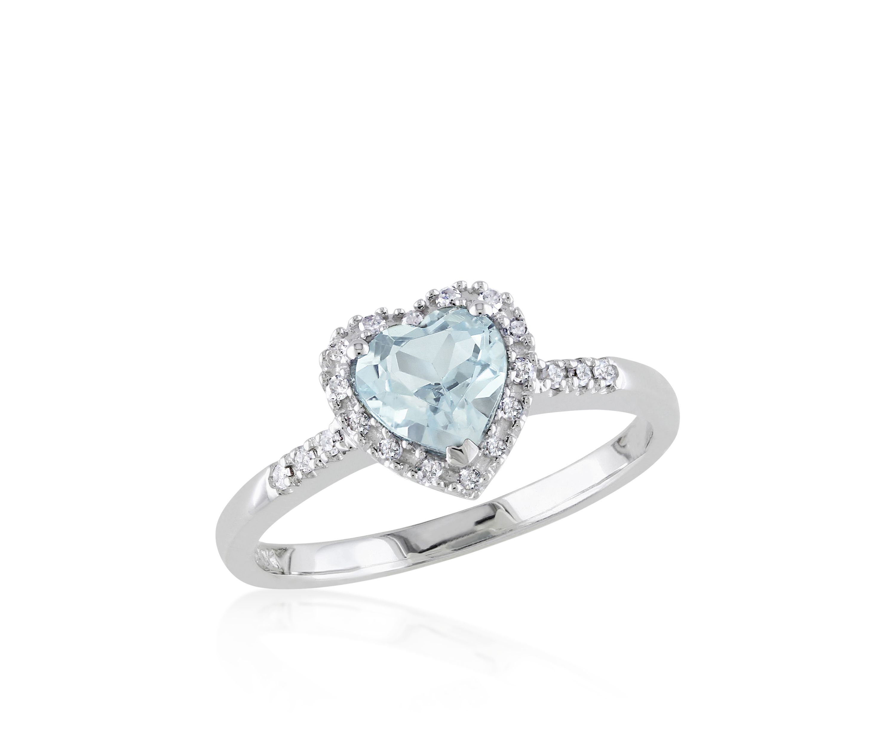 Sterling Silver Aquamarine and Diamond Heart Ring