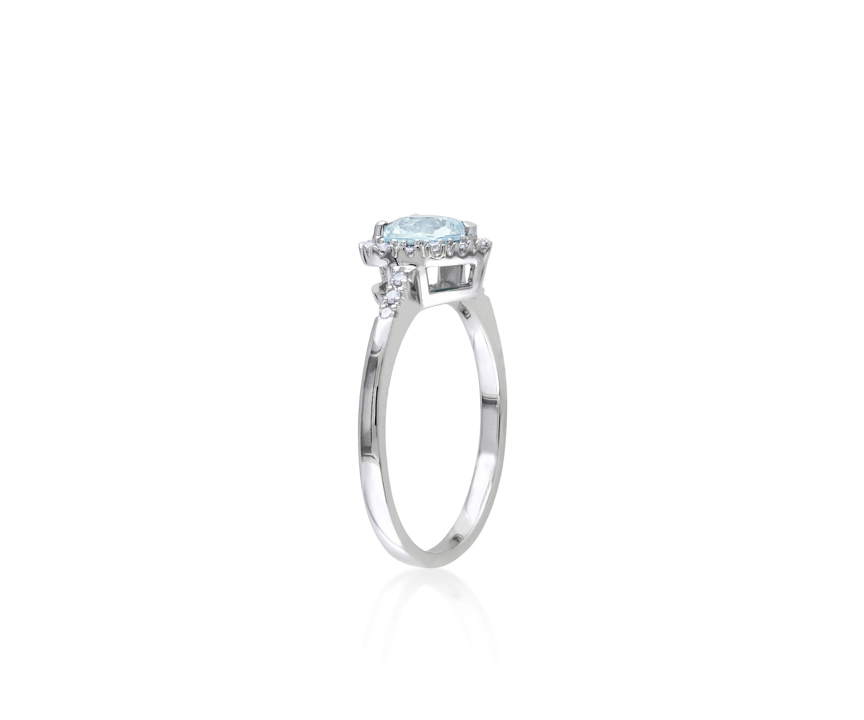 Sterling Silver Aquamarine and Diamond Heart Ring