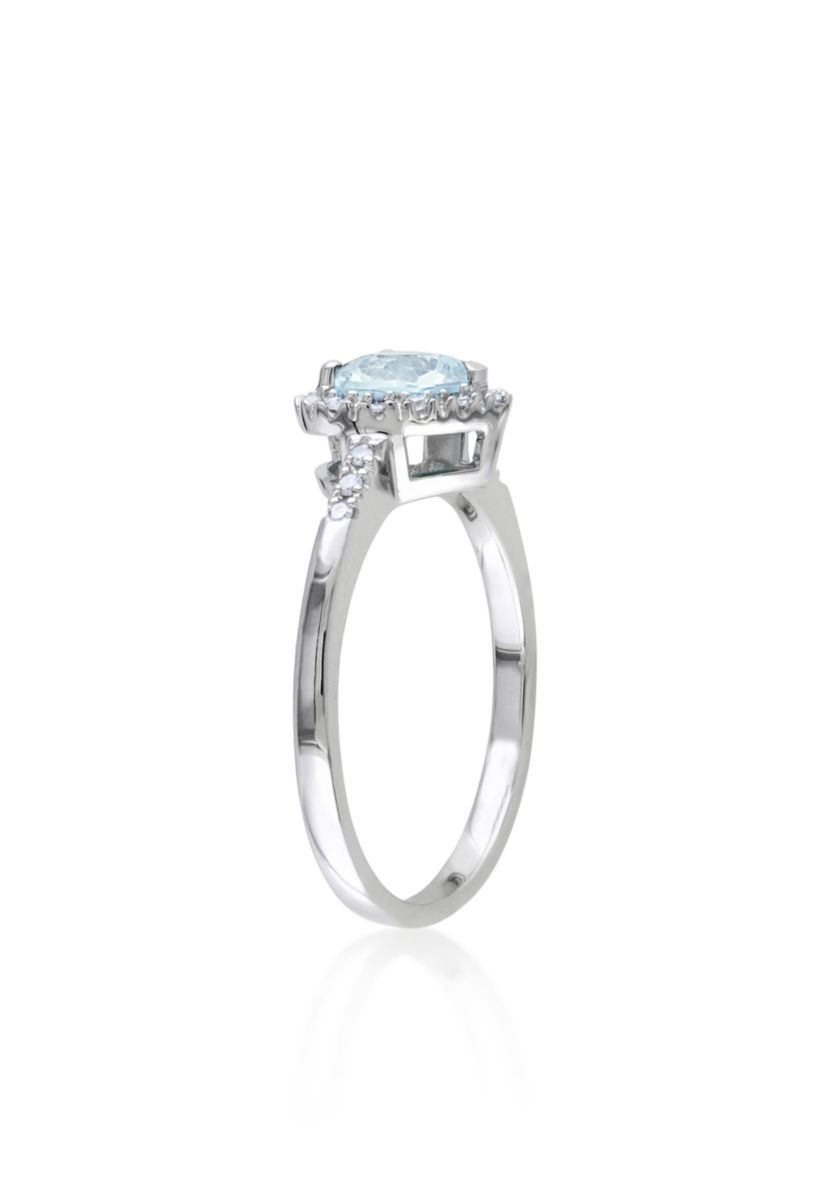 Sterling Silver Aquamarine and Diamond Heart Ring