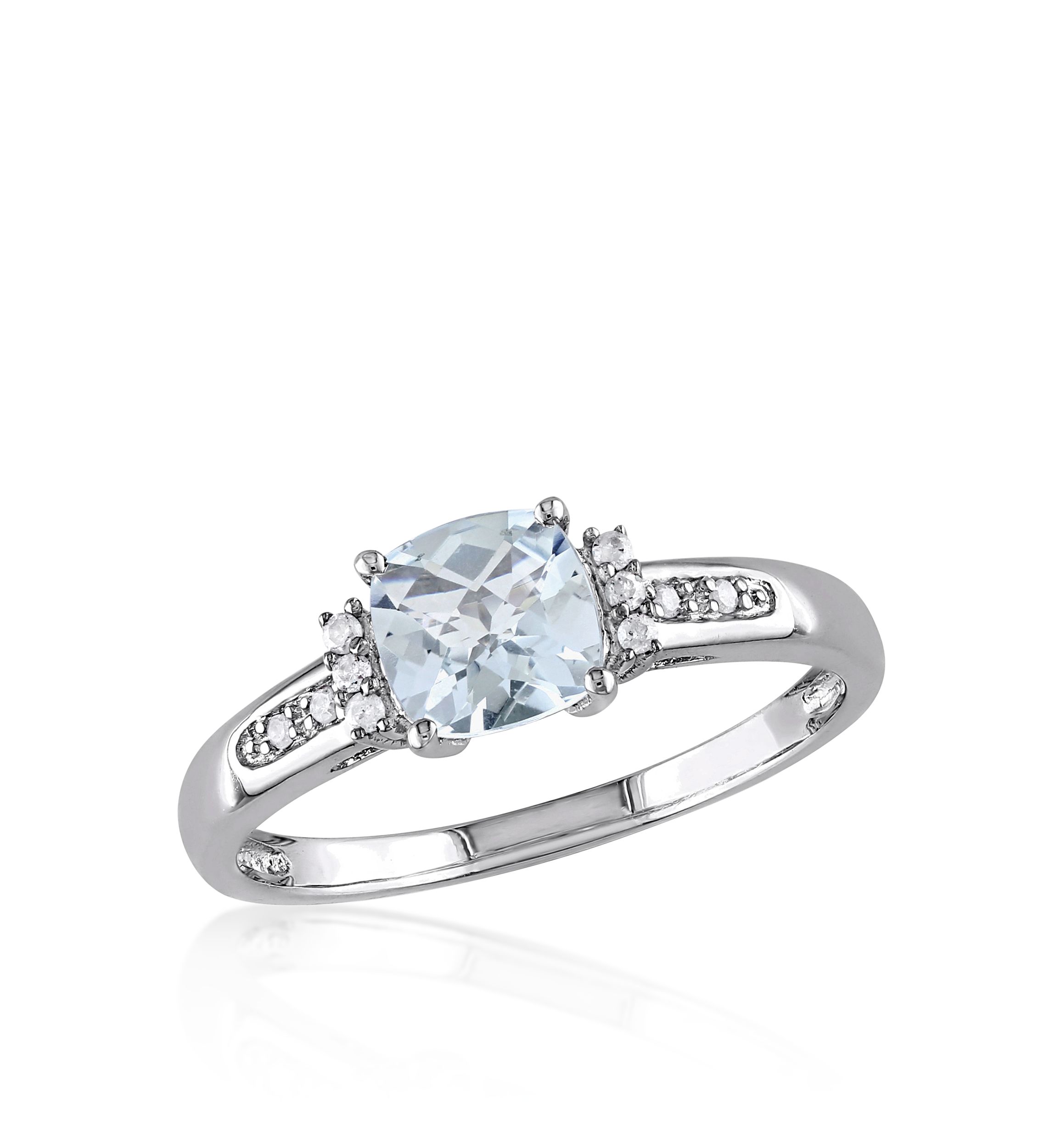 Sterling Silver Aquamarine and Diamond Ring