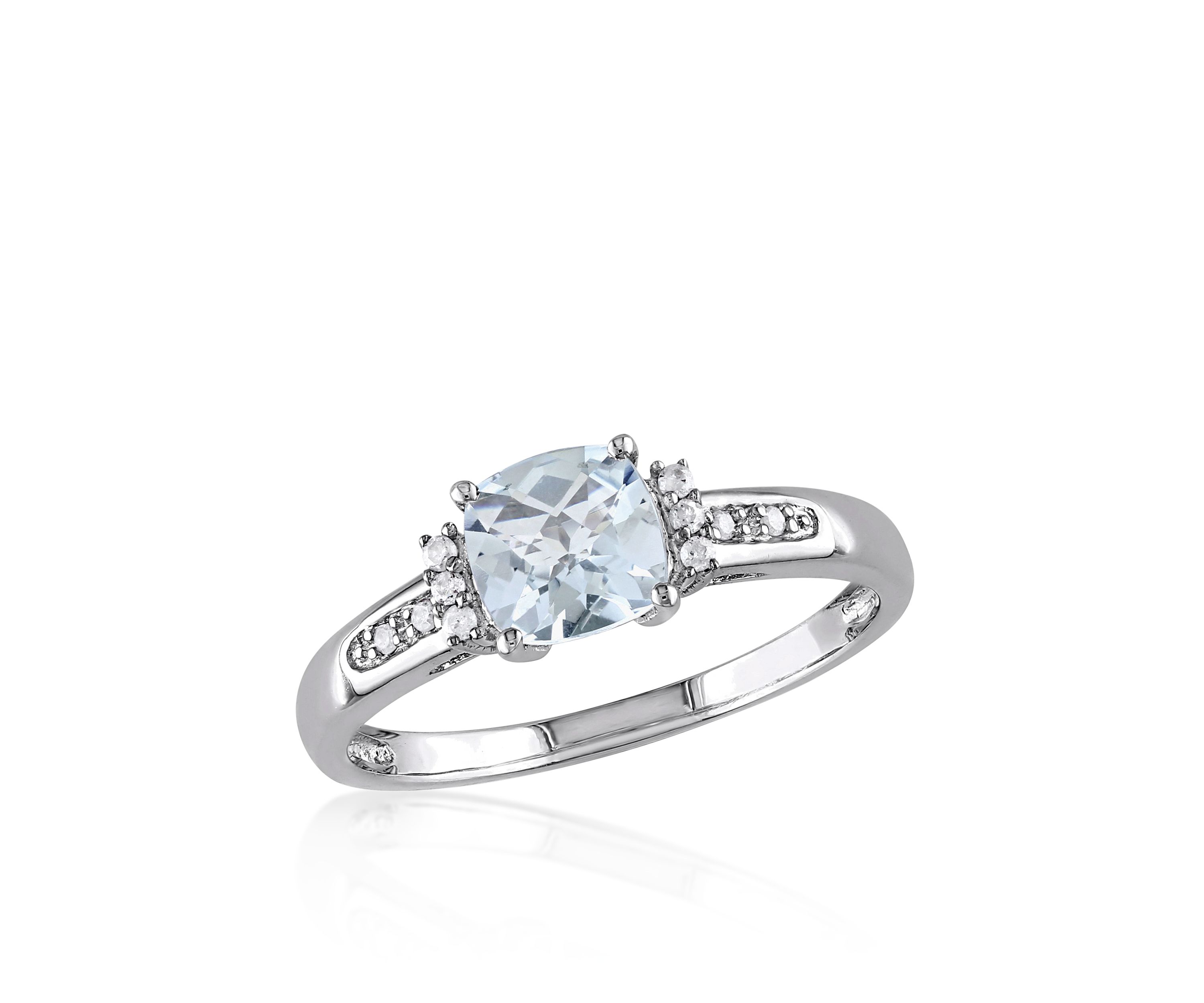 Sterling Silver Aquamarine and Diamond Ring
