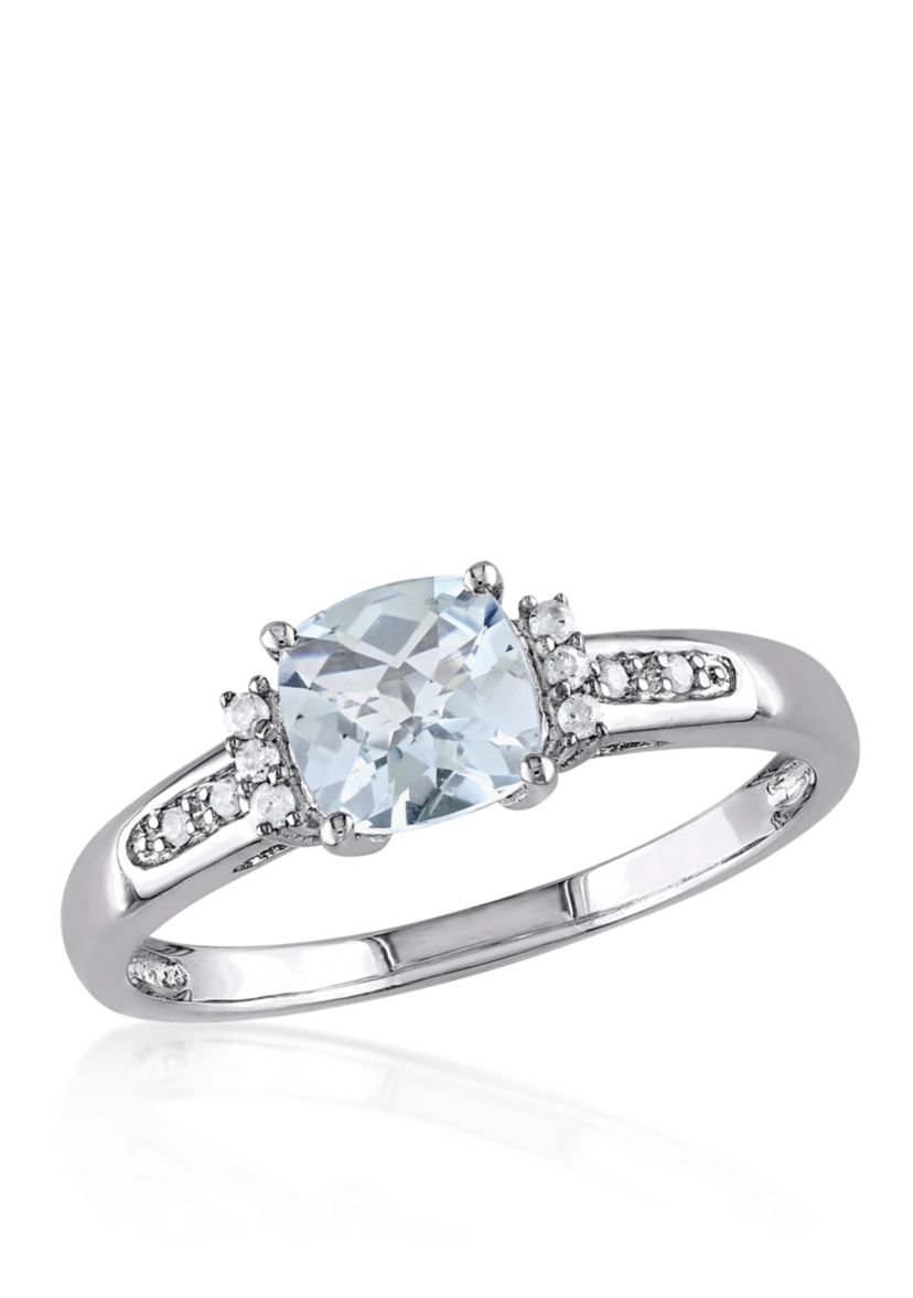 Sterling Silver Aquamarine and Diamond Ring